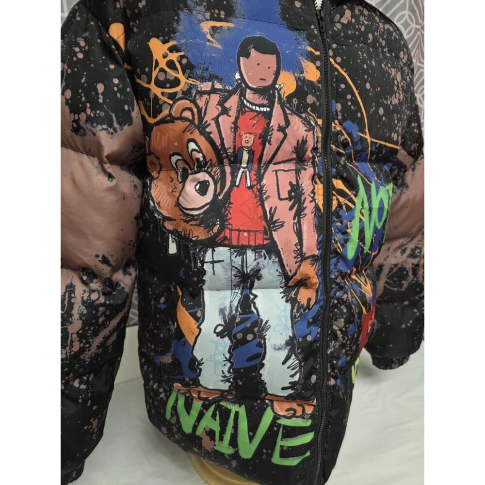 Once Again Rare Graffiti Puffer Jacket Mens Xl Not Naive - Picture 2 of 10